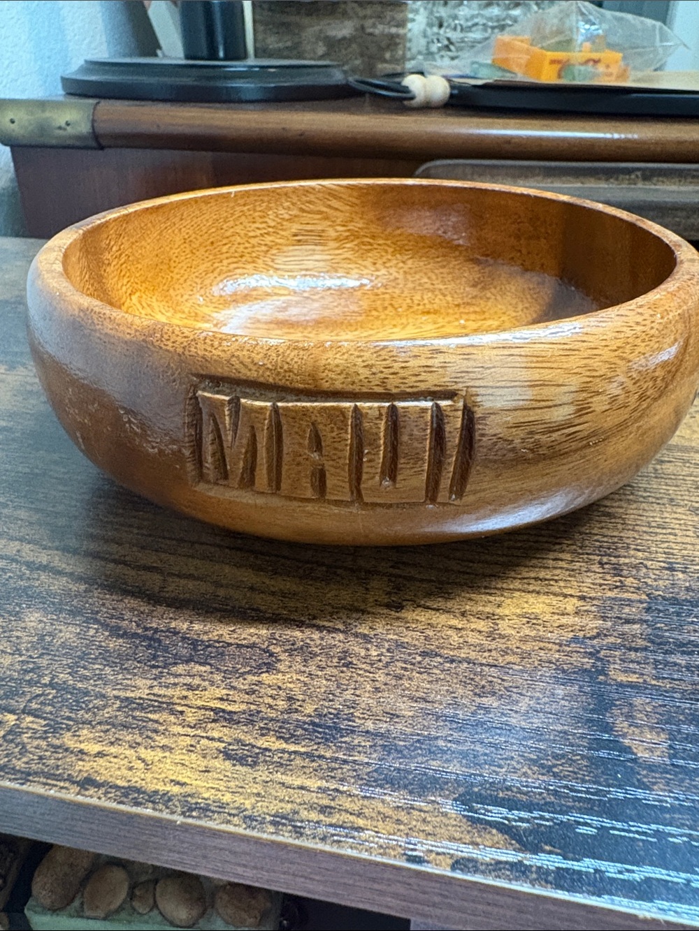 Maui Carved Wooden Bowl — Warm Brown Decorative Accent